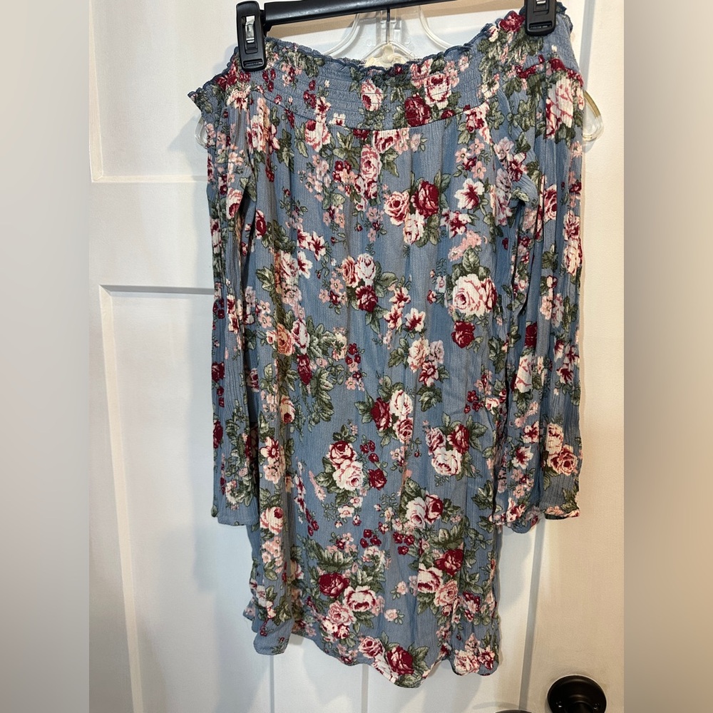 Ultra Flirt Floral Off-Shoulder Mini Dress - Blue and Pink
